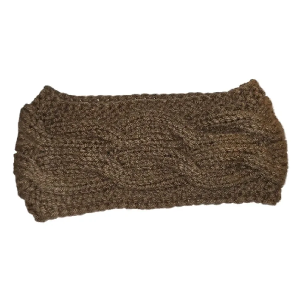 Handmade Women Brown Crochet Knit Ribbed Winter Headband | Ear Warmer Muff Cover
